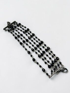 Multi Strand Beaded Bracelet Black and Clear Faceted Beads Boho Fashion